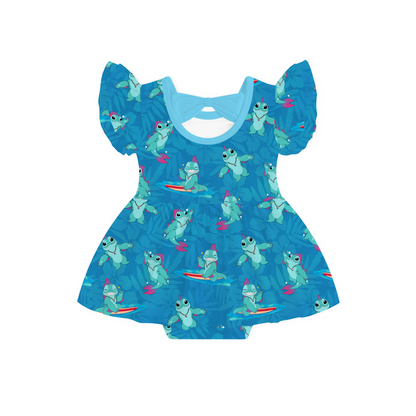 Surfing Dino Ocean Island Dress With Bodysuit