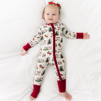 Christmas Snowflake Green Face Dog Baby Bamboo Zipper Romper Pajamas