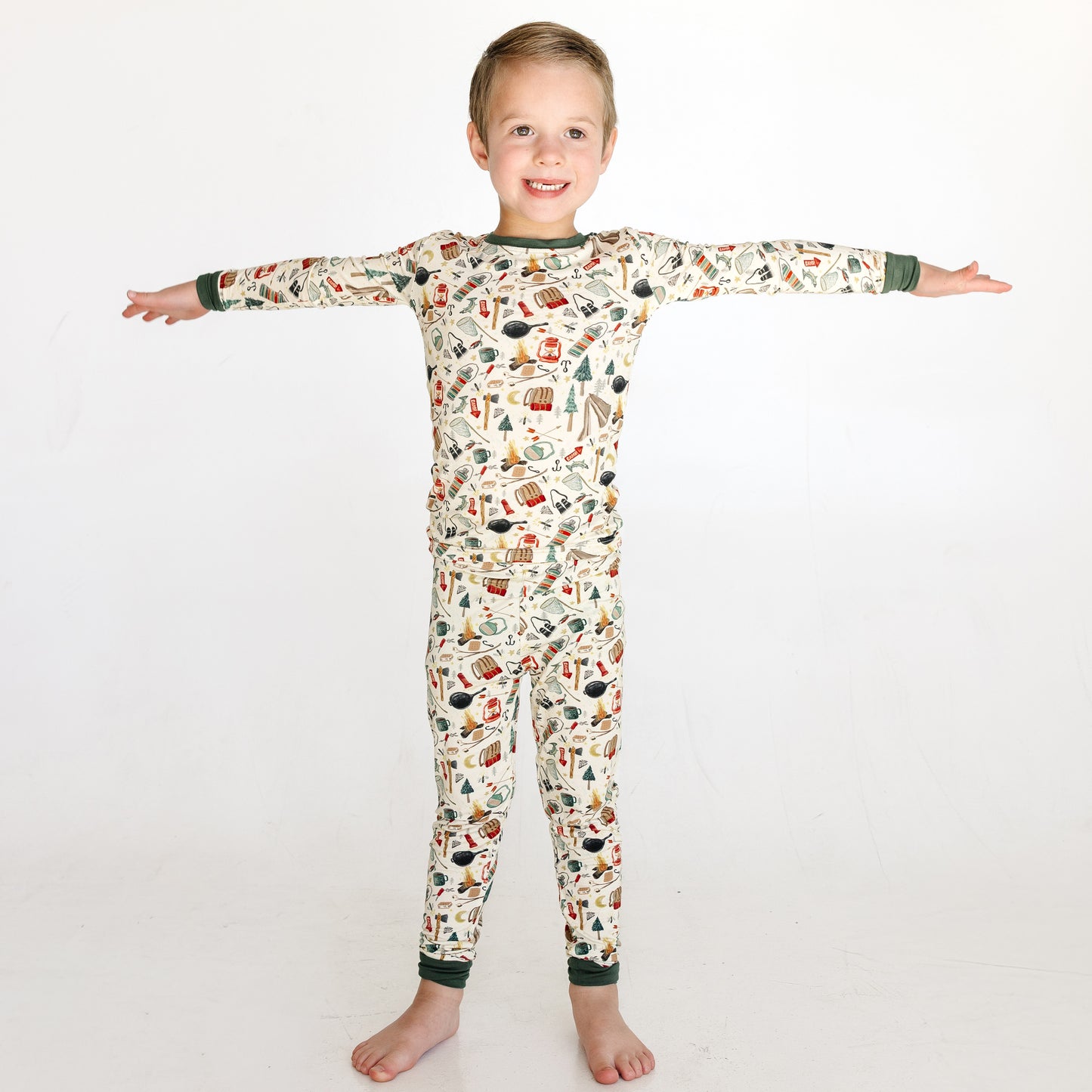 Outdoor Camping Print Kids Bamboo Two-Piece Pajama Set