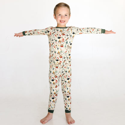 Outdoor Camping Print Kids Bamboo Two-Piece Pajama Set