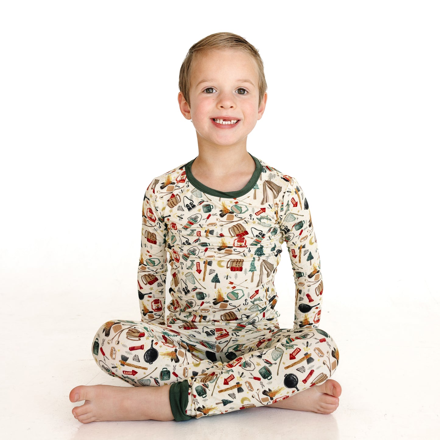 Outdoor Camping Print Kids Bamboo Two-Piece Pajama Set