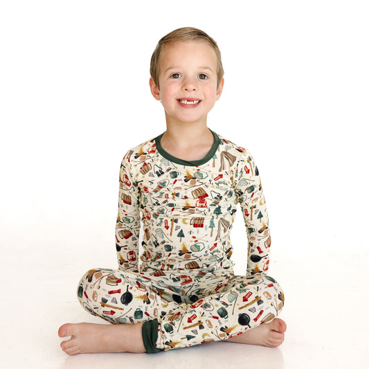 축구 인쇄 대나무 긴 소매 파자마 세트