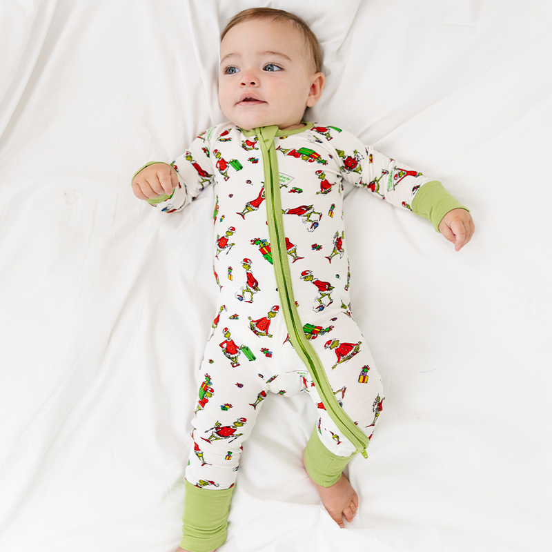 Christmas Green Gift Green Face Baby Bamboo Zipper Romper Pajamas