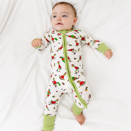 Christmas Green Gift Green Face Baby Bamboo Zipper Romper Pajamas