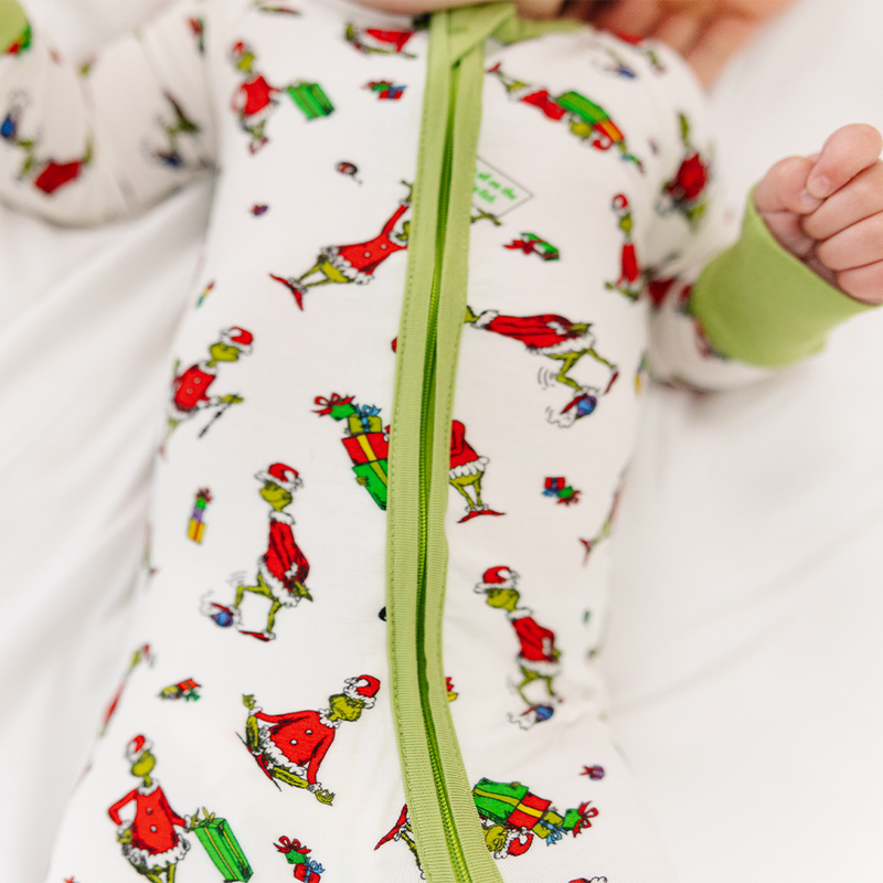 Christmas Green Gift Green Face Baby Bamboo Zipper Romper Pajamas