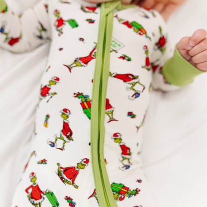 Christmas Green Gift Green Face Baby Bamboo Zipper Romper Pajamas