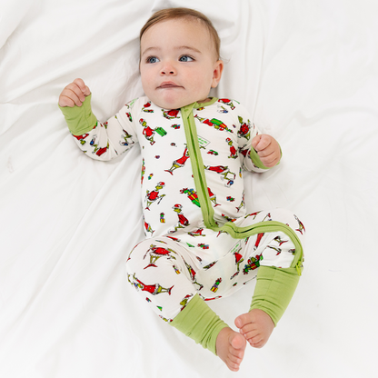 Christmas Green Gift Green Face Baby Bamboo Zipper Romper Pajamas