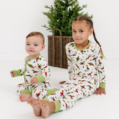 Christmas Green Gift Green Face Baby Bamboo Zipper Romper Pajamas