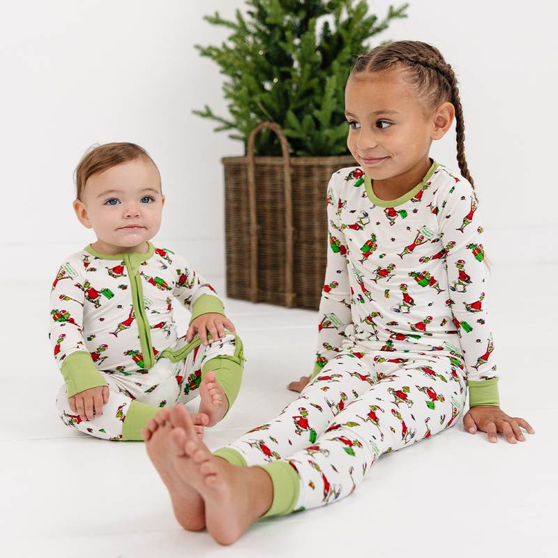 Christmas Green Gift Green Face Kids Bamboo Two-Piece Pajama Set
