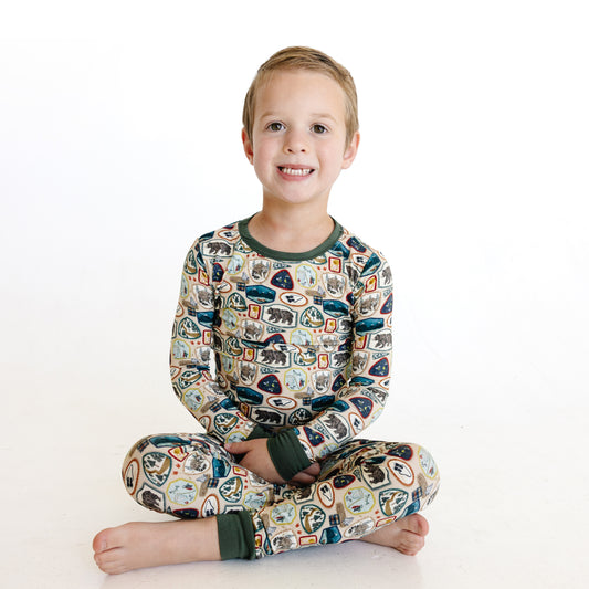 축구 인쇄 대나무 긴 소매 파자마 세트
