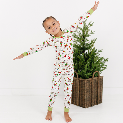 Christmas Green Gift Green Face Kids Bamboo Two-Piece Pajama Set