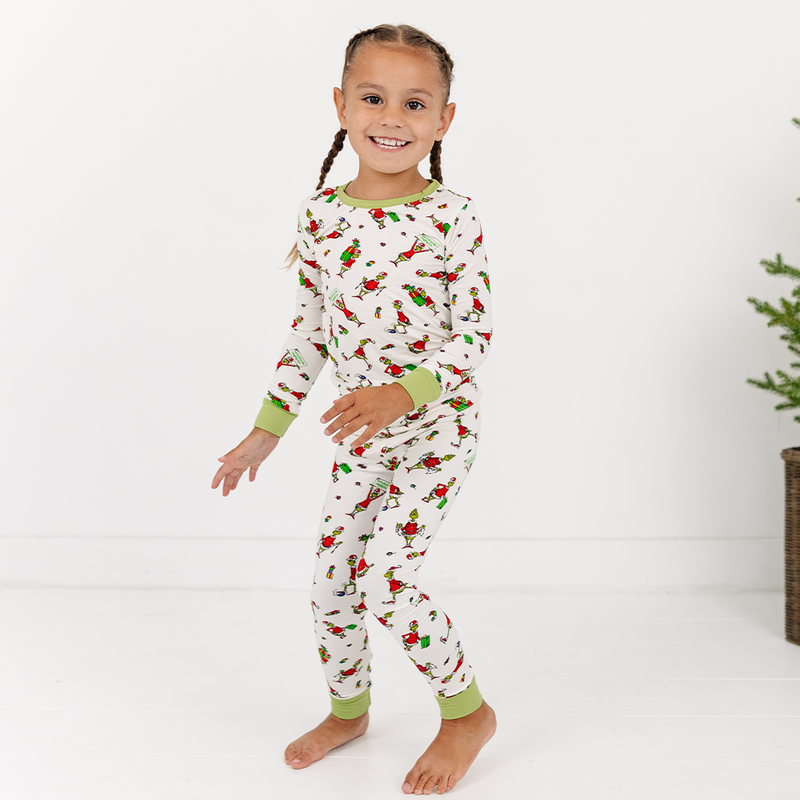 Christmas Green Gift Green Face Kids Bamboo Two-Piece Pajama Set