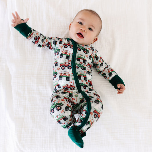 Christmas Truck Baby Bamboo Zipper Romper Pajamas