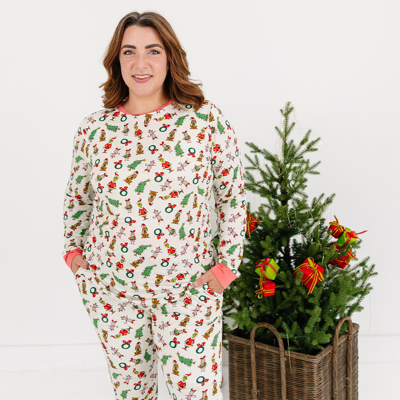 Christmas Green Face Pals and Tree Bamboo Family Matching Pajamas