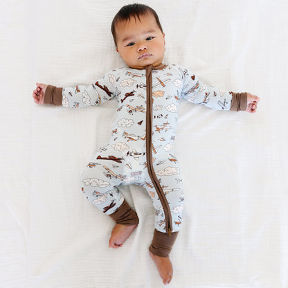 Vintage Airplane Bamboo Baby Zipper Romper Pajama