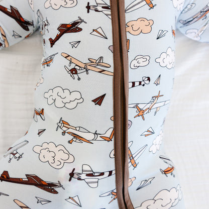 Vintage Airplane Bamboo Baby Zipper Romper Pajama