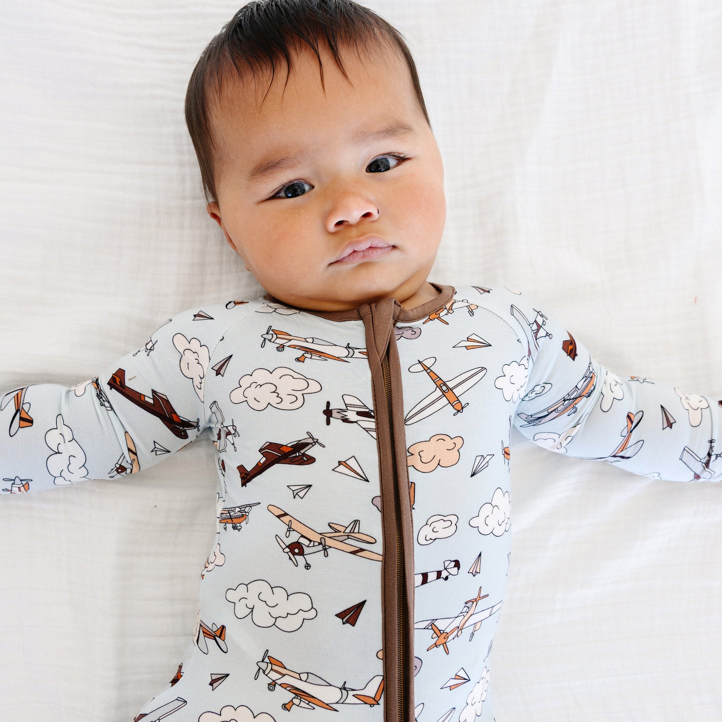 Vintage Airplane Bamboo Baby Zipper Romper Pajama