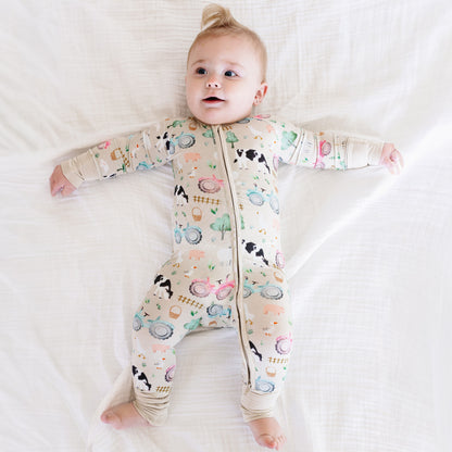 Pyjama zippé en bambou pour bébé Cow Farm Life