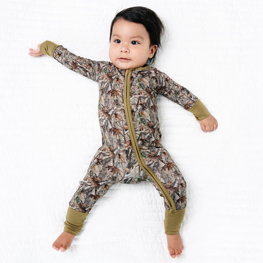 Retro Leaves Bamboo Zipper Romper Pajamas