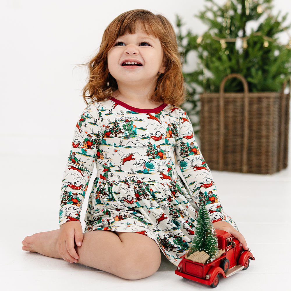 Christmas Cowboy Long Sleeve Twirl Dress With Bodysuit