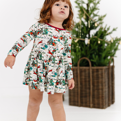 Christmas Cowboy Long Sleeve Twirl Dress With Bodysuit