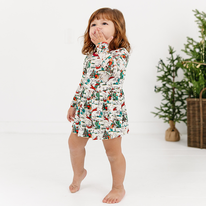 Christmas Cowboy Long Sleeve Twirl Dress With Bodysuit