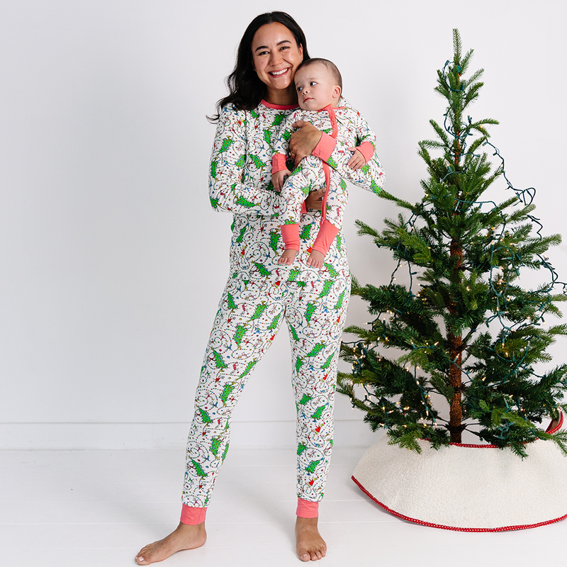 Christmas Tree Light Green Face Bamboo Family Matching Pajamas