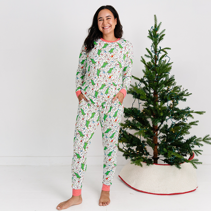 Christmas Tree Light Green Face Bamboo Family Matching Pajamas