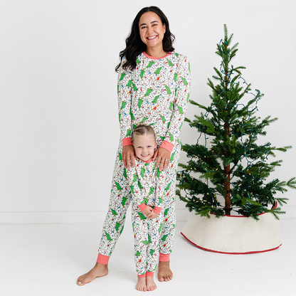 Christmas Tree Light Green Face Bamboo Family Matching Pajamas