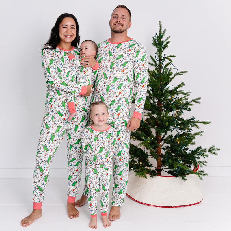 Christmas Tree Light Green Face Bamboo Family Matching Pajamas