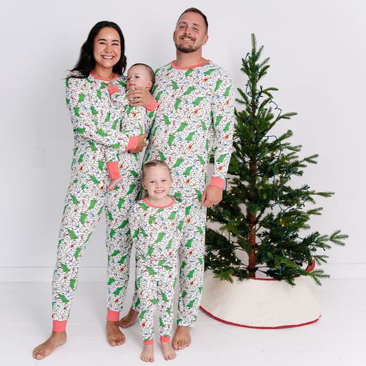 Christmas Tree Light Green Face Bamboo Family Matching Pajamas