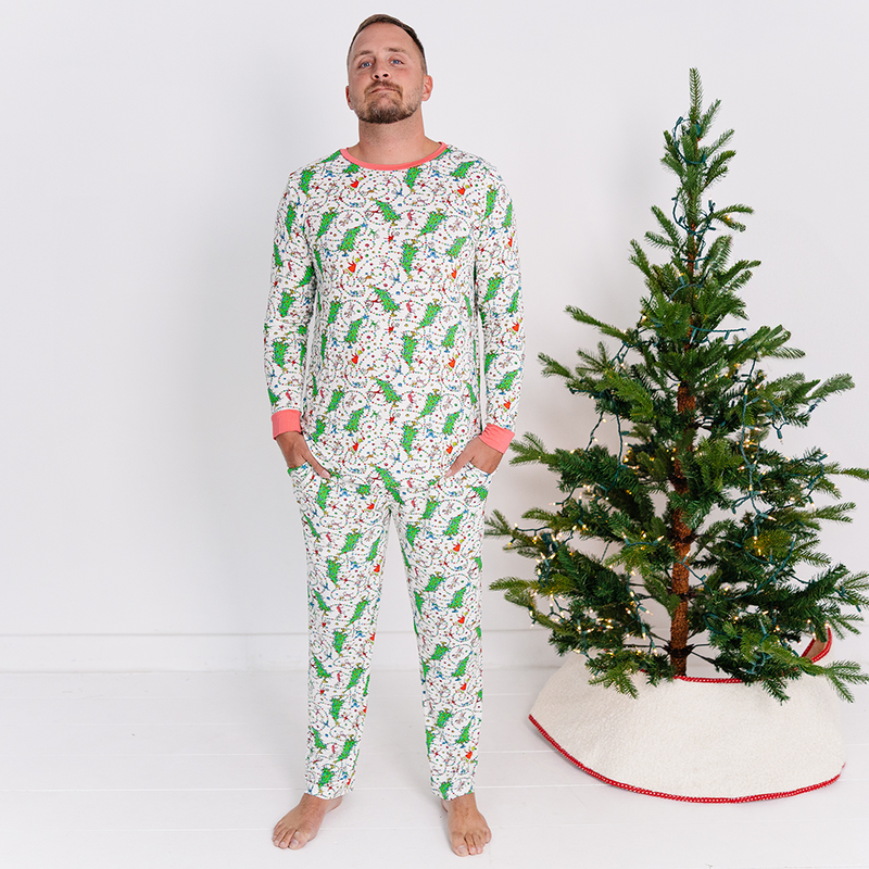 Christmas Tree Light Green Face Bamboo Family Matching Pajamas