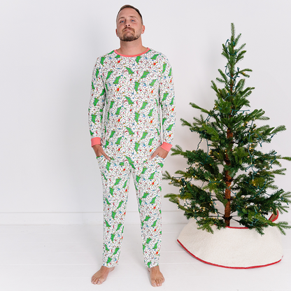 Christmas Tree Light Green Face Bamboo Family Matching Pajamas
