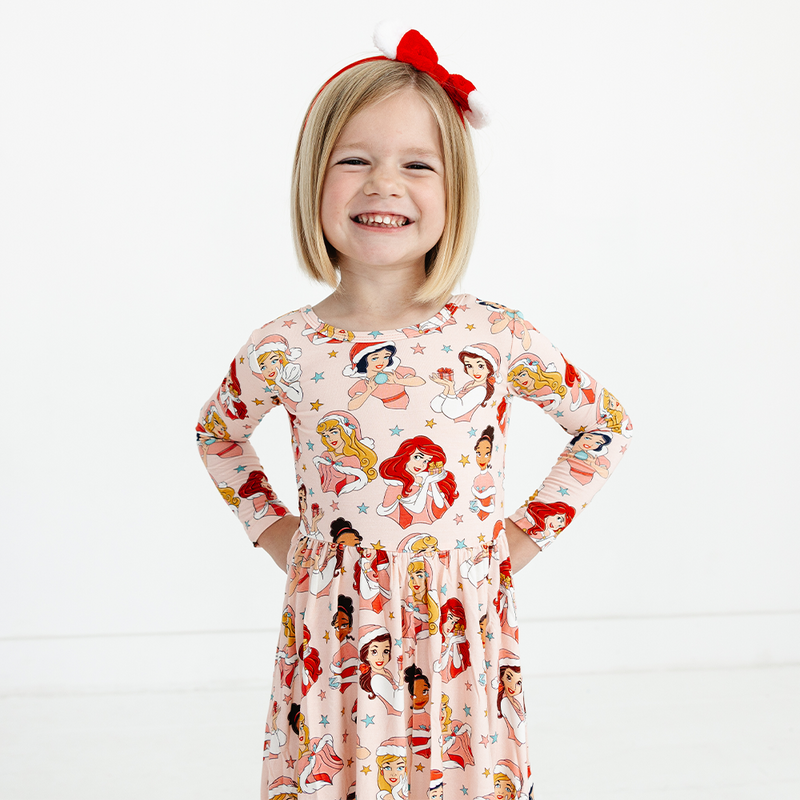 Christmas Pink Princess Kids Bamboo Long Sleeves Dress