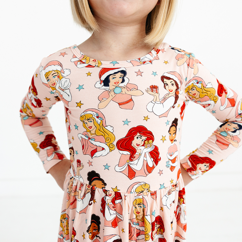 Christmas Pink Princess Kids Bamboo Long Sleeves Dress
