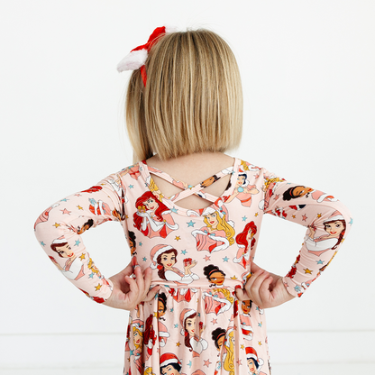 Christmas Pink Princess Kids Bamboo Long Sleeves Dress