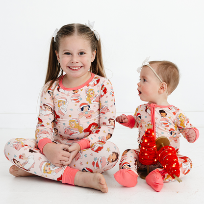 Christmas Pink Princess Kids Bamboo Two-Piece Pajama Set