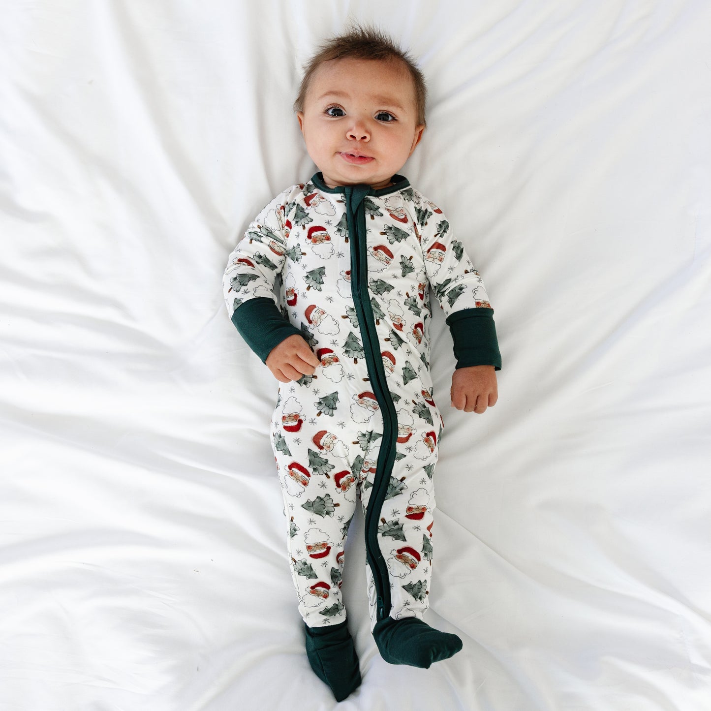 Santa Claus Christmas Tree Baby Bamboo Zipper Romper Pajamas