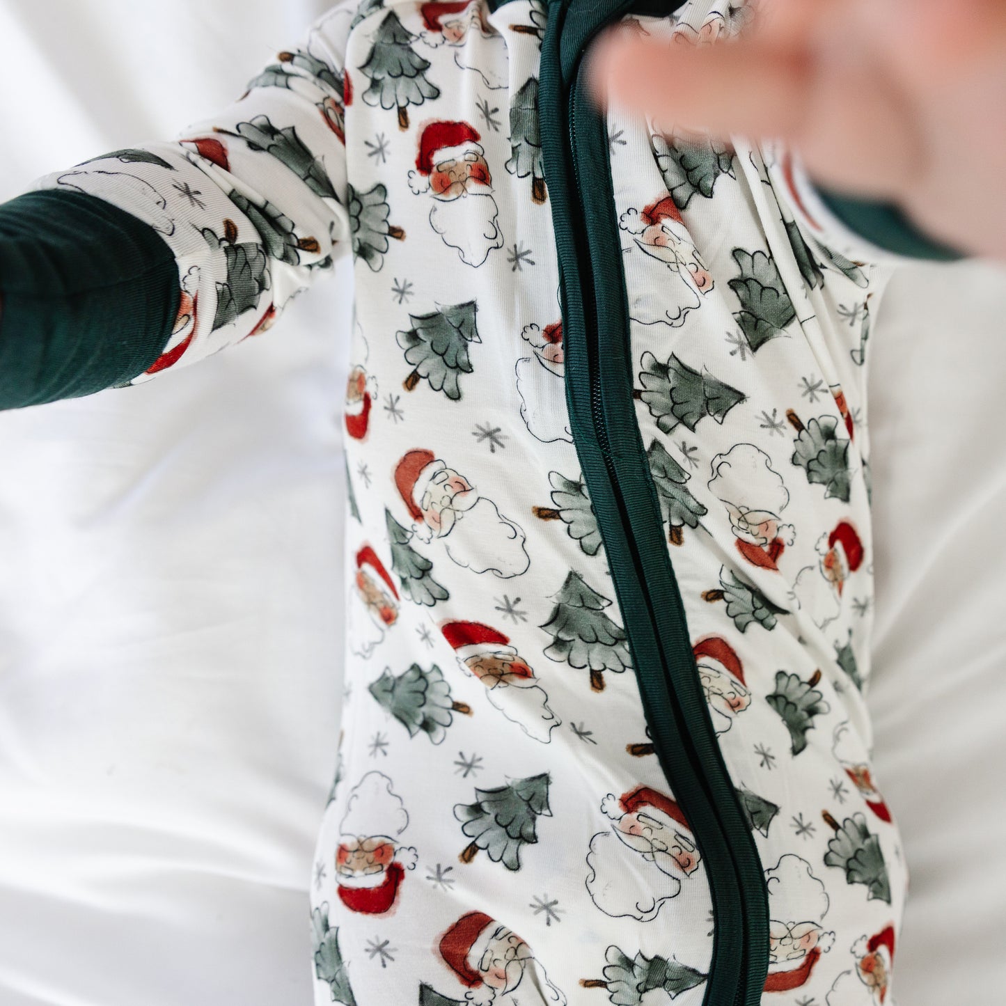 Santa Claus Christmas Tree Baby Bamboo Zipper Romper Pajamas