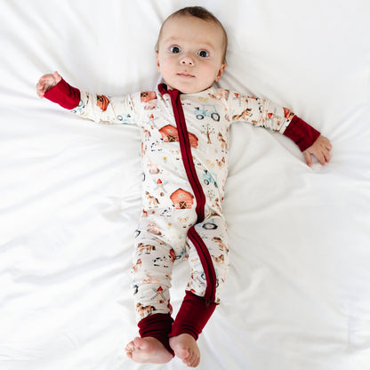 Animal Farm Car Bamboo Zipper Romper Pajamas