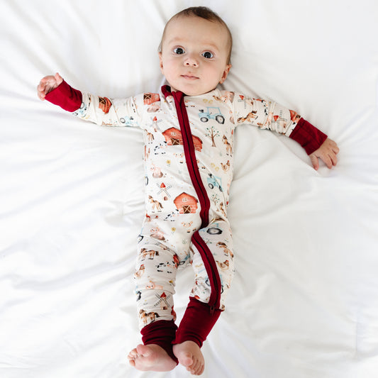 Animal Farm Car Baby Bamboo Long Sleeper Romper