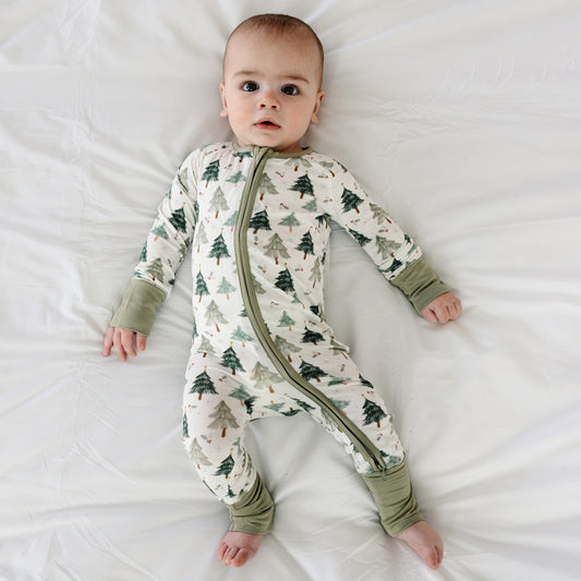 Christmas Tree Green Bamboo Zipper Romper Pajamas