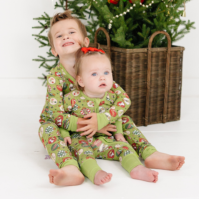 Christmas Green Face Baubles Baby Bamboo Zipper Romper Pajama
