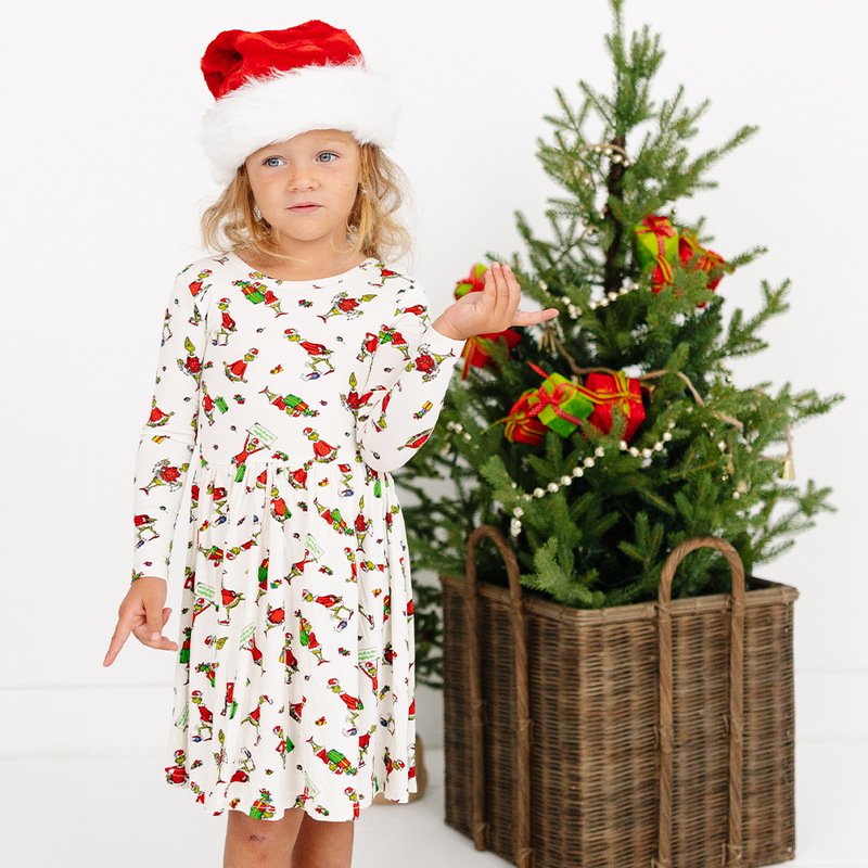 Christmas Green Gift Green Face Kids Bamboo Long Sleeves Dress