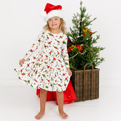 Christmas Green Gift Green Face Kids Bamboo Long Sleeves Dress