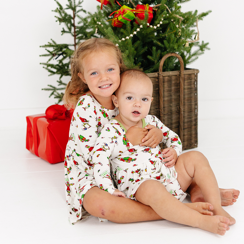 Christmas Green Gift Green Face Long Sleeve Twirl Dress With Bodysuit