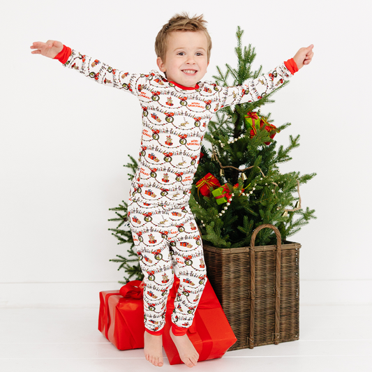 Christmas Green Face Cheer Kids Bamboo Two-Piece Pajama Set