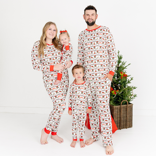 Christmas Green Face Cheer Bamboo Family Matching Pajamas）