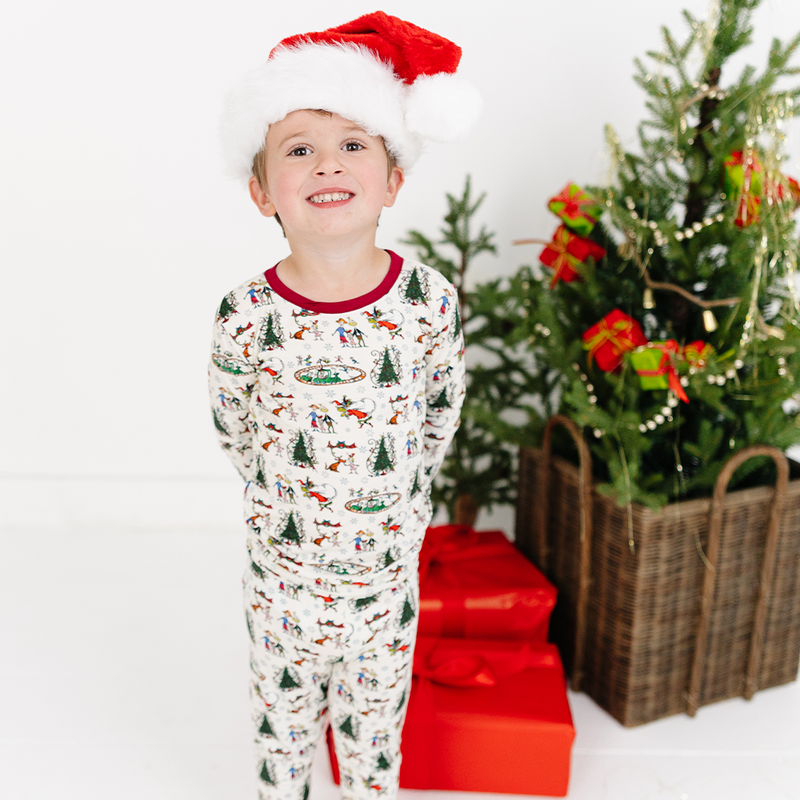 Christmas Snowflake Green Face Dog Kids Bamboo Two-Piece Pajama Set