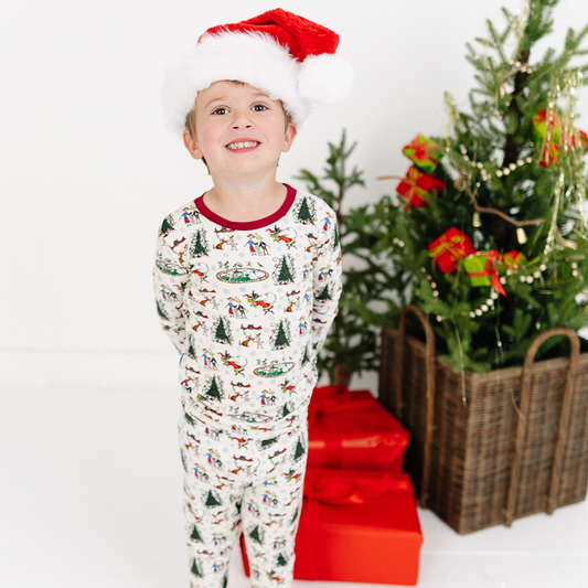 Christmas Snowflake Green Face Dog Kids Bamboo Two-Piece Pajama Set